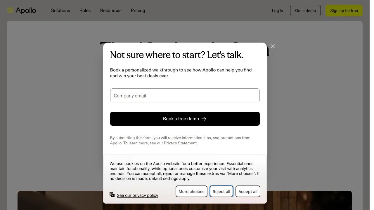 Startseite von Apollo.io mit der All-in-one-Sales-Plattform und integrierter B2B-Datenbank
