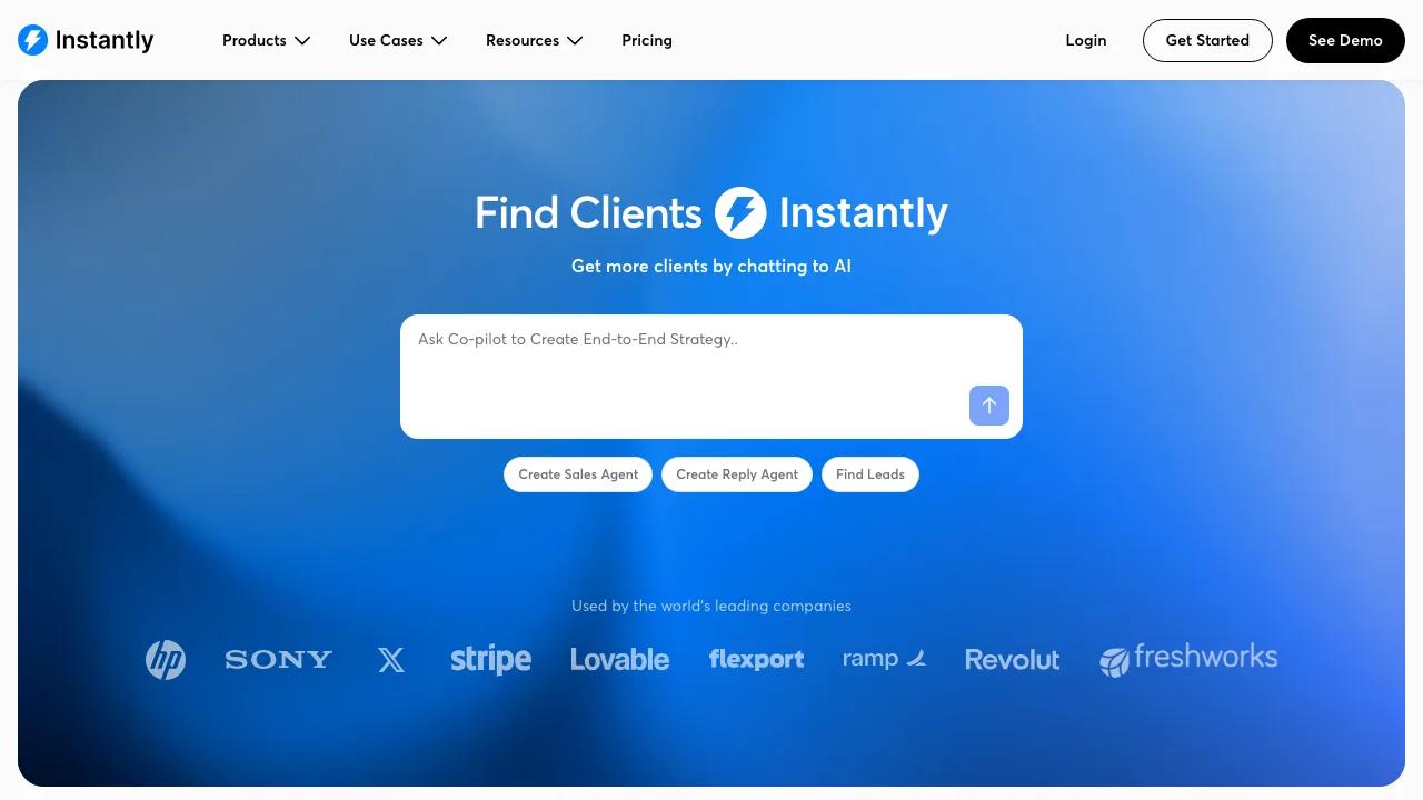 Startseite von Instantly mit der Positionierung als Cold-E-Mail-Plattform