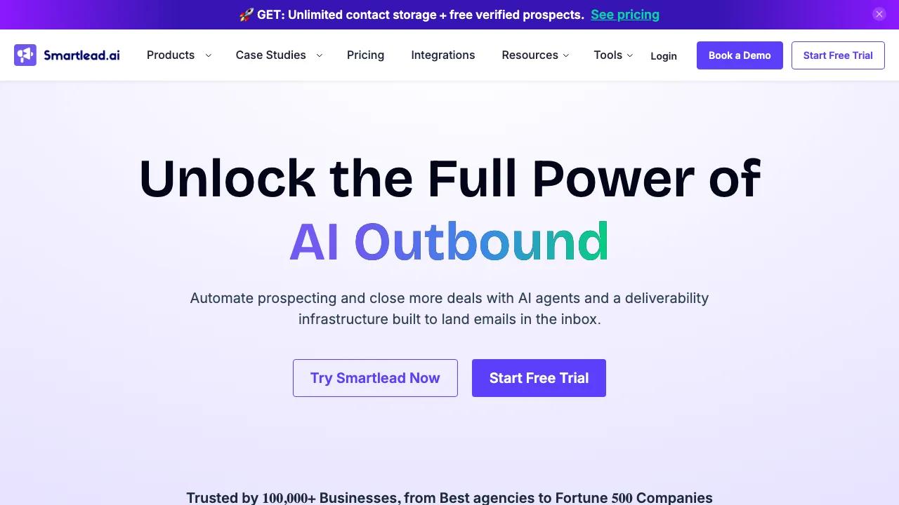 Startseite von Smartlead mit Positionierung als Cold-E-Mail-Infrastruktur