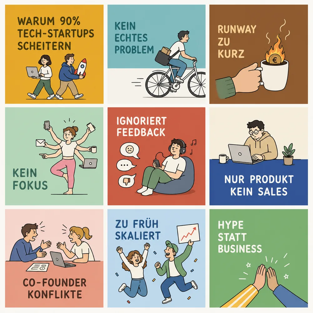 LinkedIn carousel in the Doodle Pop design: warm retro palette with hand-drawn flat illustrations