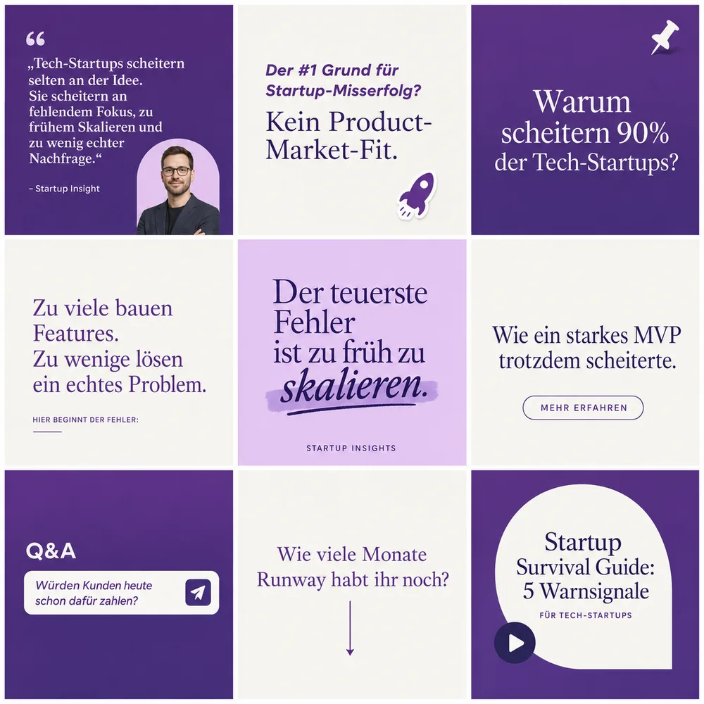 LinkedIn carousel in the Lavender Editorial design: serif typography on purple and lilac