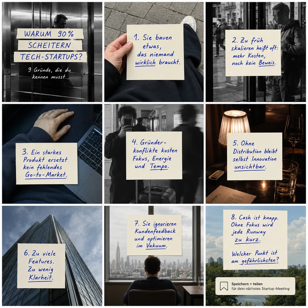 LinkedIn carousel in the Noir Notes design: analog film photography with cream note cards and handwriting